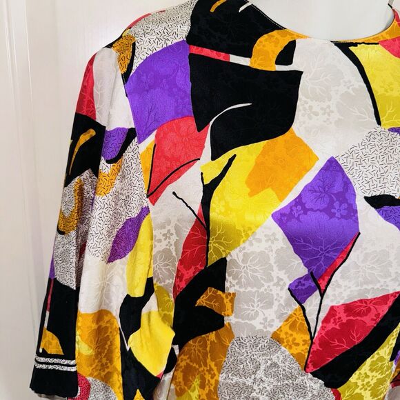 Women's THE SILK FARM Abstract Colorful Print Top Tunic Blouse sz 12 100% Silk - Picture 2 of 6